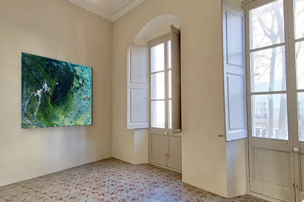 Obra d'art contemporània penjada en una sala de Casa Esteva